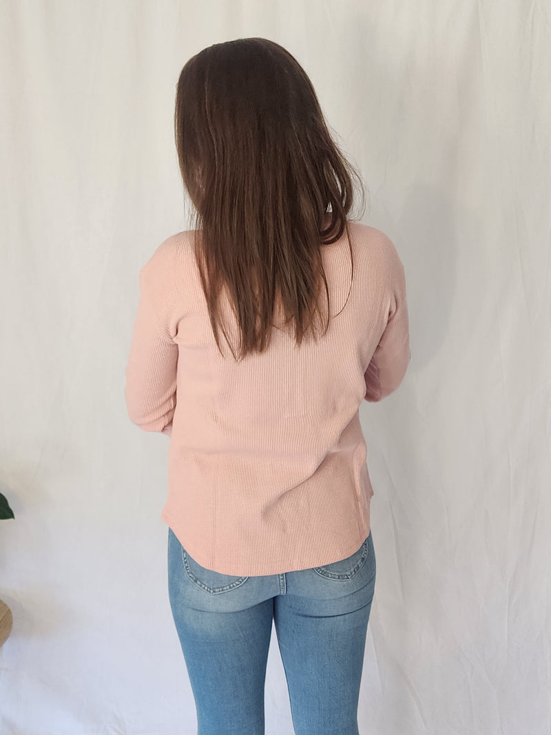 Waffle Henley - Pale Pink