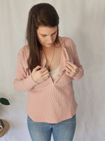 Waffle Henley - Pale Pink