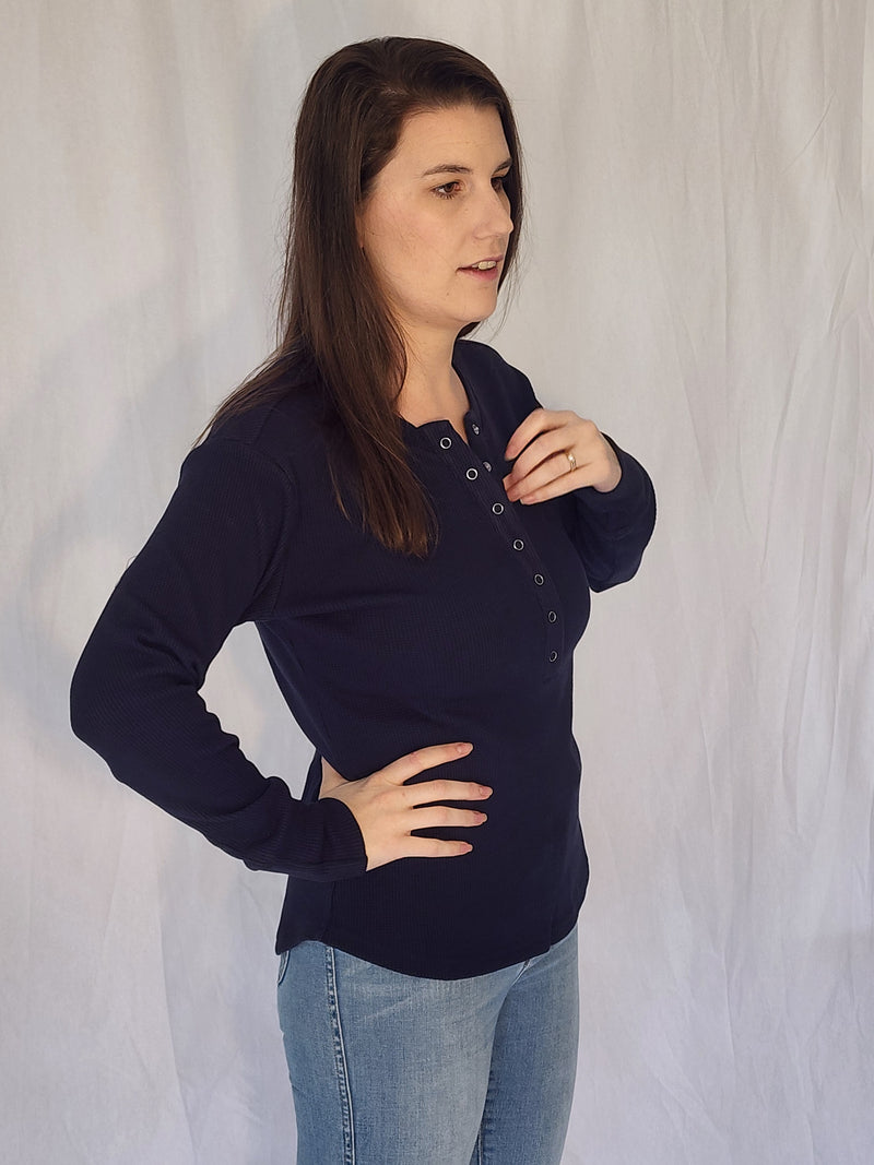 Waffle Henley - Sapphire Blue