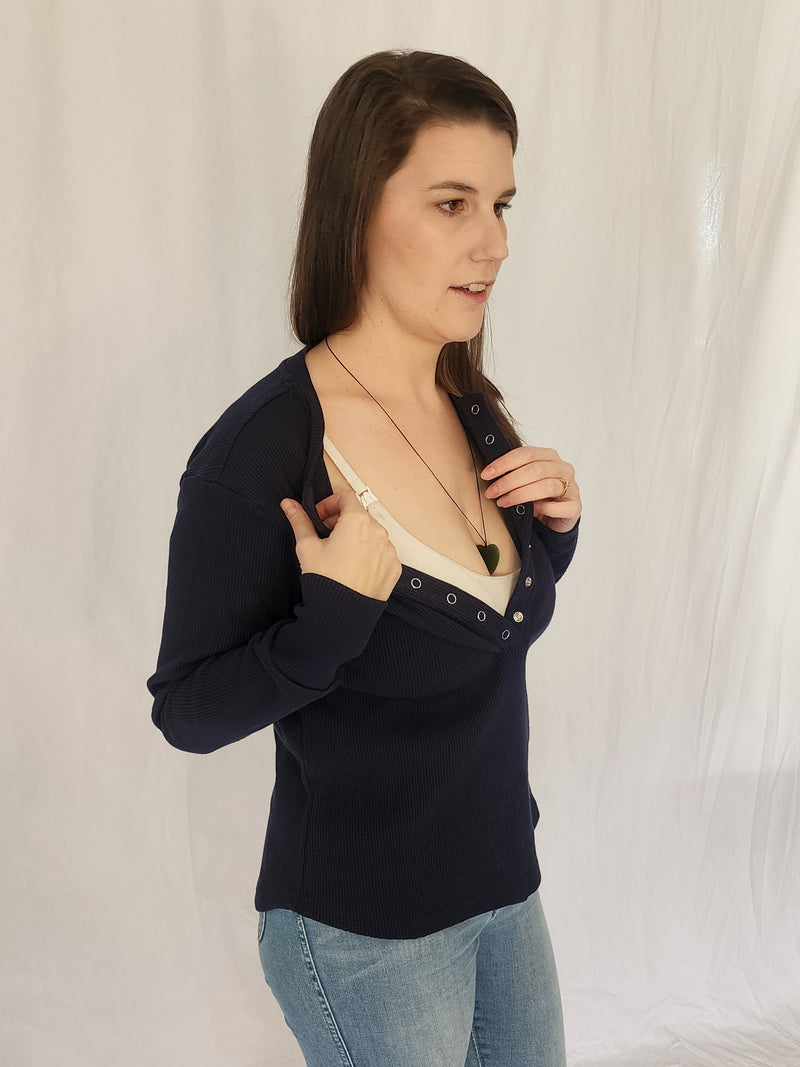 Waffle Henley - Sapphire Blue