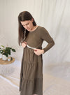 Long Sleeved Cotton Layered Dress - Olive