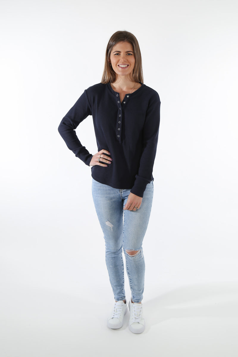 Waffle Henley - Navy