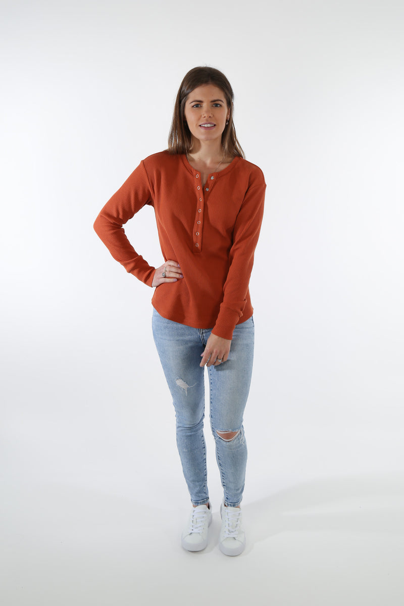 Waffle Henley - Rust