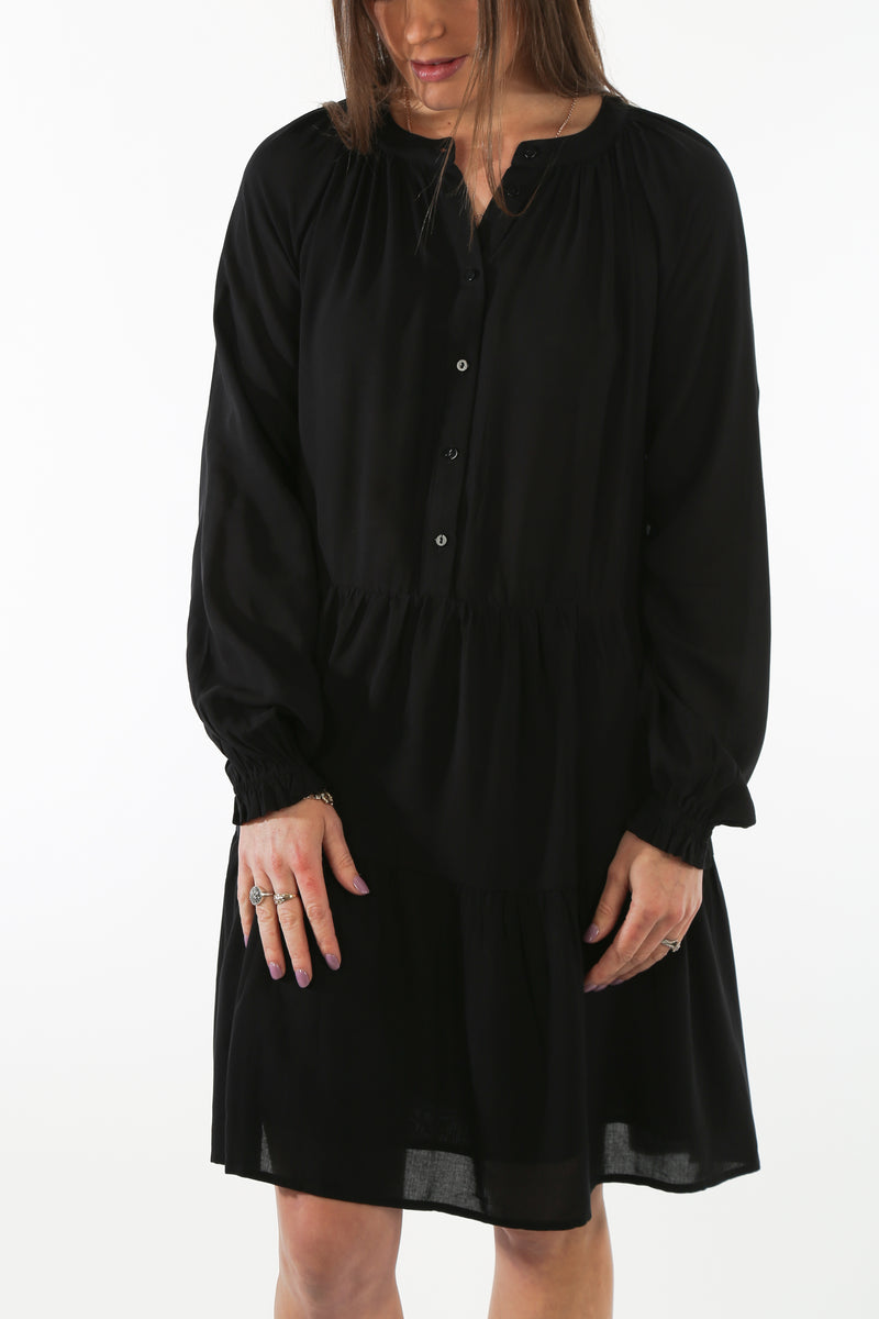 Button Tiered Dress - Black