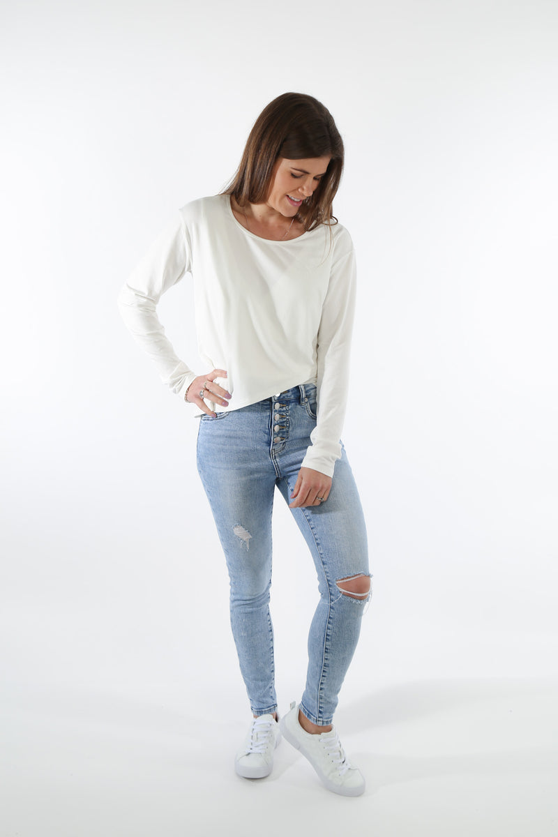 Long Sleeve Layer Top - White